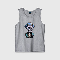 Майка детская хлопок Скелет в синей шляпе, цвет: меланж