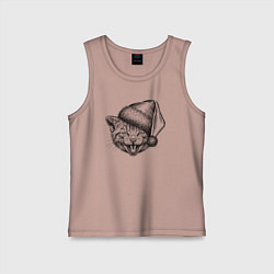 Майка детская хлопок Новогодний котенок в колпаке, цвет: пыльно-розовый