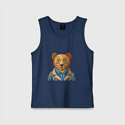 Майка детская хлопок Медведь в стиле Ван Гога, цвет: тёмно-синий