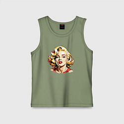 Майка детская хлопок Мэрилин Монро шарж, цвет: авокадо