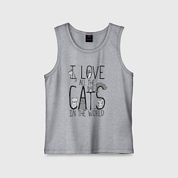 Майка детская хлопок Я люблю - всех котов в мире, цвет: меланж