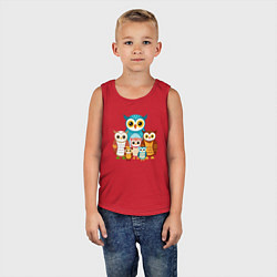 Майка детская хлопок Семья сов, цвет: красный — фото 2