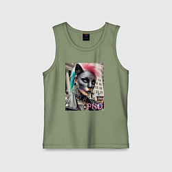 Майка детская хлопок Девушка кошка - панк не умер, цвет: авокадо