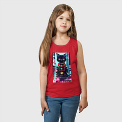 Майка детская хлопок Котёнок в мегаполисе - киберпанк, цвет: красный — фото 2