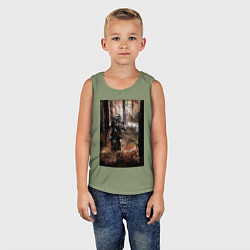 Майка детская хлопок Пожарный тушит лес, цвет: авокадо — фото 2