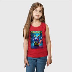 Майка детская хлопок Cyberpunk - cool Pikachu neon glow, цвет: красный — фото 2