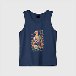 Майка детская хлопок Свиристель среди цветов, цвет: тёмно-синий