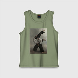 Майка детская хлопок Айкидо бросок, цвет: авокадо