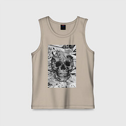 Майка детская хлопок Череп черно-белый, цвет: миндальный