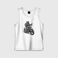 Майка детская хлопок Ротвейлер байкер на мотоцикле чоппере, цвет: белый