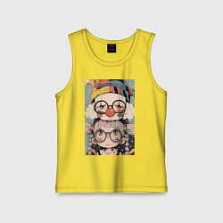 Майка детская хлопок Клоун с девочкой арт, цвет: желтый