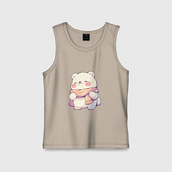 Майка детская хлопок Милый кавайный белый мишка, цвет: миндальный