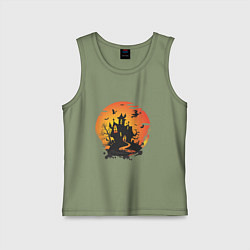 Майка детская хлопок Хэллоуин ведьмин дом, цвет: авокадо