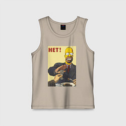 Майка детская хлопок Пародия на плакаты СССР Гомер Симпсон, цвет: миндальный