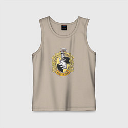 Майка детская хлопок Hufflepuff факультет университета Хогвартс с барсу, цвет: миндальный