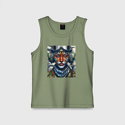 Майка детская хлопок Tigress girl military pilot, цвет: авокадо