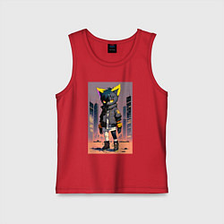 Майка детская хлопок Уличный котёнок хулиган - нейроарт, цвет: красный