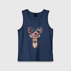 Майка детская хлопок Лесной олень арт, цвет: тёмно-синий