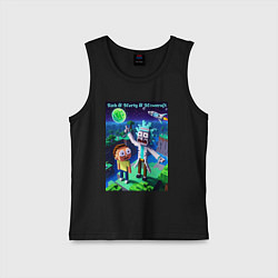 Майка детская хлопок Рик и Морти и Майнкрафт - коллаба, цвет: черный