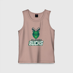Майка детская хлопок Milwaukee Bucks NBA, цвет: пыльно-розовый