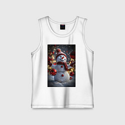 Майка детская хлопок Снеговик и новогодние шарики, цвет: белый