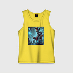 Майка детская хлопок Harry Potter with a magic wand - cyberpunk, цвет: желтый