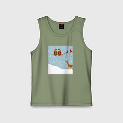 Майка детская хлопок Новогодние птицы на ветке, цвет: авокадо