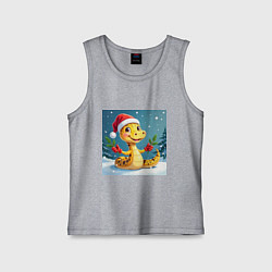 Майка детская хлопок Символ 2025 нового года змея в шаке Санты, цвет: меланж