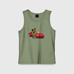 Майка детская хлопок Чиловый парень на красном автомобиле, цвет: авокадо