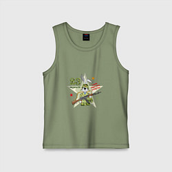 Майка детская хлопок Заяц с автоматом, цвет: авокадо