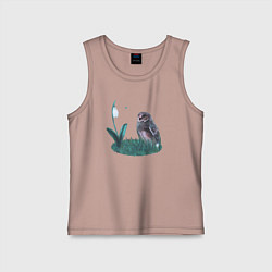 Майка детская хлопок Сова и подснежник, цвет: пыльно-розовый