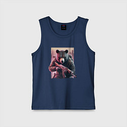 Майка детская хлопок Крутой медведь - спецназ, цвет: тёмно-синий