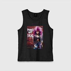 Майка детская хлопок Punks not dead - cool Barbie ai art, цвет: черный