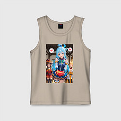 Майка детская хлопок Аква Мегумин и Даркнес дарят валентинки, цвет: миндальный