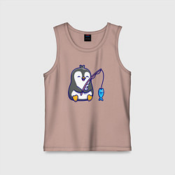 Майка детская хлопок Пингвинёнок рыбак, цвет: пыльно-розовый