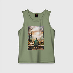 Майка детская хлопок Мальчик на скамейке, цвет: авокадо