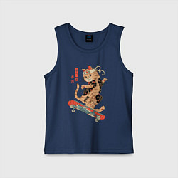 Майка детская хлопок Кот самурай - скейтбордист, цвет: тёмно-синий