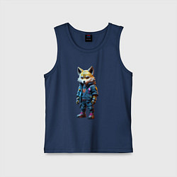 Майка детская хлопок Уличный лисёнок - нейроарт, цвет: тёмно-синий