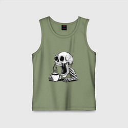 Майка детская хлопок Skeleton with coffee, цвет: авокадо