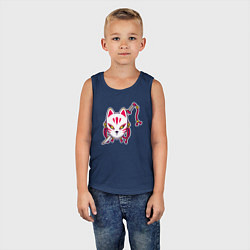 Майка детская хлопок Кошка самурай, цвет: тёмно-синий — фото 2