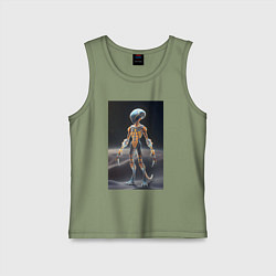 Майка детская хлопок Полупрозрачный инопланетянин, цвет: авокадо