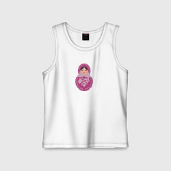 Майка детская хлопок Матрёшка в розовом, цвет: белый