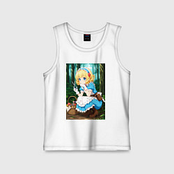 Майка детская хлопок Девочка собирает грибы в корзинку, цвет: белый