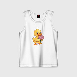 Майка детская хлопок Желтая уточка с букетом роз, цвет: белый