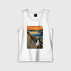 Майка детская хлопок Пингвин кричит - мем картина Мунка, цвет: белый