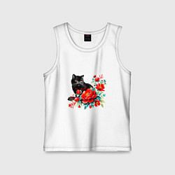 Детская майка Черный кот и красные цветы