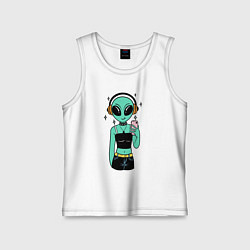 Майка детская хлопок Девочка инопланетянин с телефоном, цвет: белый