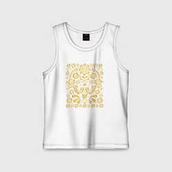 Майка детская хлопок Обережный узор позолота - птицы счастья, цвет: белый