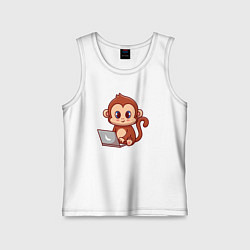 Майка детская хлопок Обезьянка с ноутбуком, цвет: белый