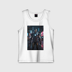 Майка детская хлопок Железный человек посреди ночного города, цвет: белый